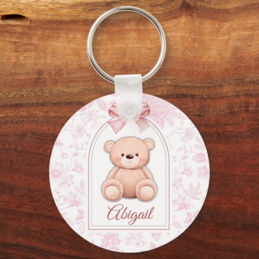 Abigail | Aangepaste Roze Teddybeer Nursery Design Sleutelhanger (Voorkant)