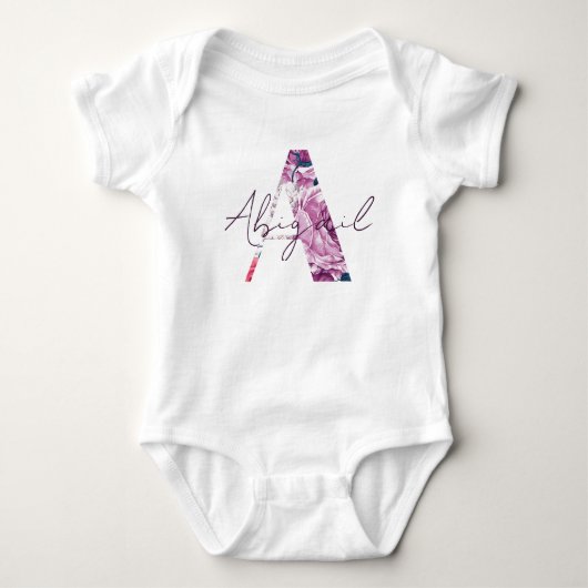 Abigail Baby Naam Bloem Script  Meisje Floral Romper (Voorkant)