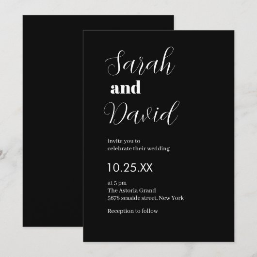 Abigail Font Modern chique zwart-wit bruiloft Kaart (Voorkant / Achterkant)