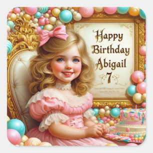ABIGAIL ~ GELUKKIGE 7e VERJAARDAG ~ Ballonnen ~ Vierkante Sticker