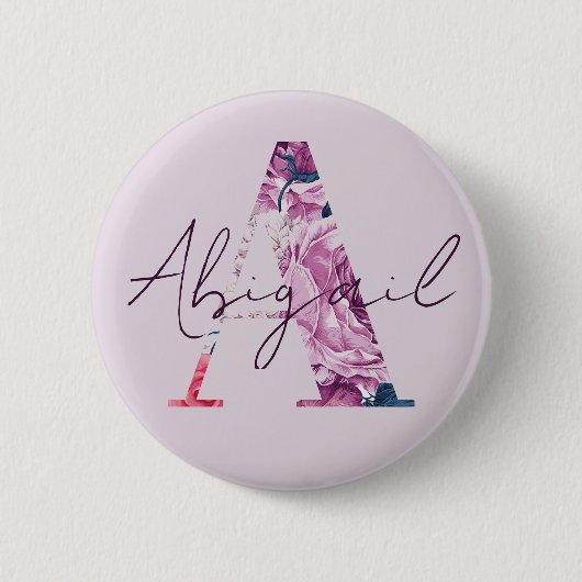Abigail Naam Paarse Script Roze Bloemen Ronde Button 5,7 Cm (Voorkant)