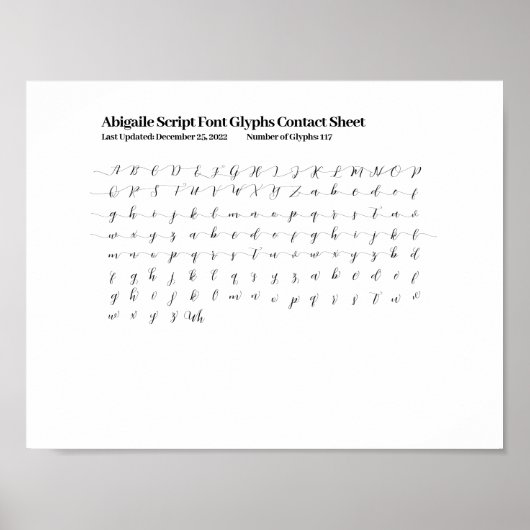Abigaile Script Font Glyphs Contactblad Poster (Voorkant)