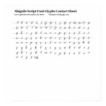 Abigaile Script lettertype glyphs Contactblad Post