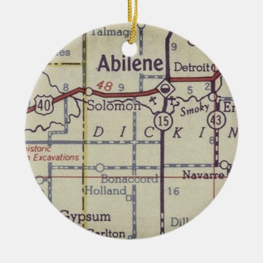 Abilene Kansas Map Keramisch Ornament (Voorkant)