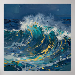 Abissale Blauwe Marmer Poster