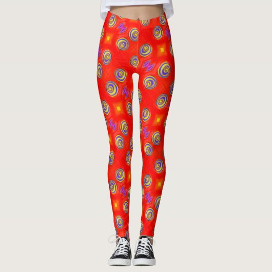 ABL - 130 - Rood en kleur wervelingen - Leggings (Voorkant)