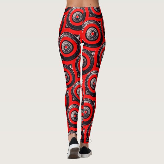 ABL - 145 - Zwarte en rode cirkels Leggings (Achterkant)