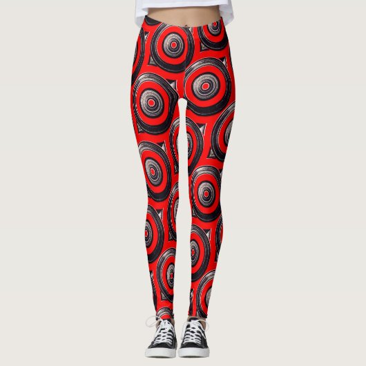 ABL - 145 - Zwarte en rode cirkels Leggings (Voorkant)