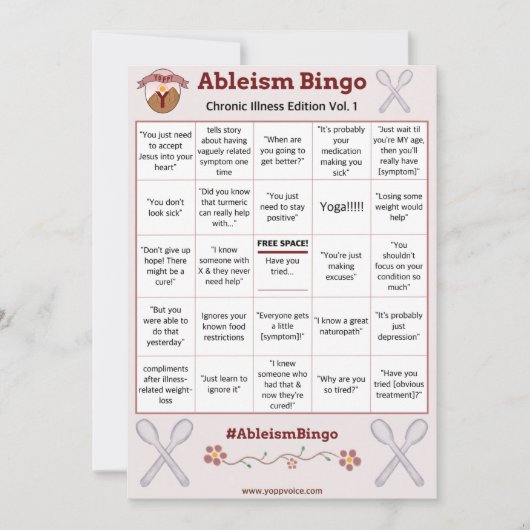 Ableism Bingo Card Chronic Illness Edition Vol. 1 Kaart (Voorkant)