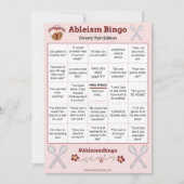 Ableism Bingo Card Chronic Pain Edition Kaart (Voorkant)