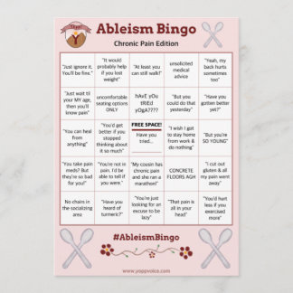 Ableism Bingo Card Chronic Pain Edition Kaart