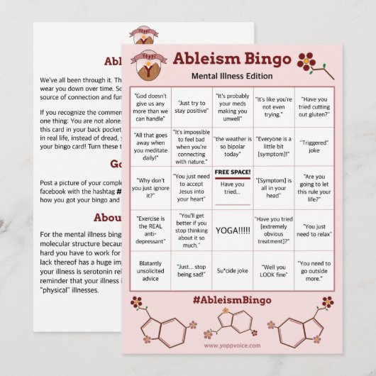 Ableism Bingo Kaart Mental Illness Edition (Voorkant / Achterkant)