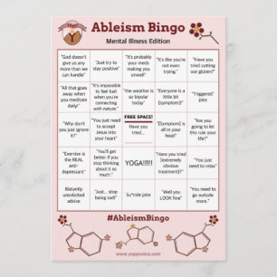 Ableism Bingo Kaart Mental Illness Edition