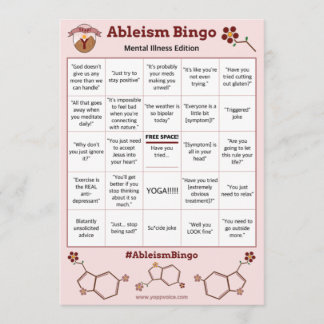 Ableism Bingo Kaart Mental Illness Edition