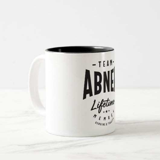 Abner Lifetime Lid met persoonlijke naam Abner Tweekleurige Koffiemok (Voorkant links)