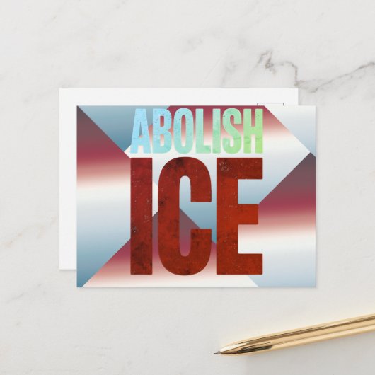 Abolish ICE Minimalist Protest Typography Design Briefkaart (Voorkant / Achterkant in situ)