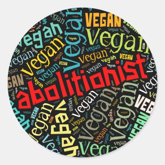 "Abolitionist Vegan" Word-Cloud-mozaïek Ronde Sticker (Voorkant)