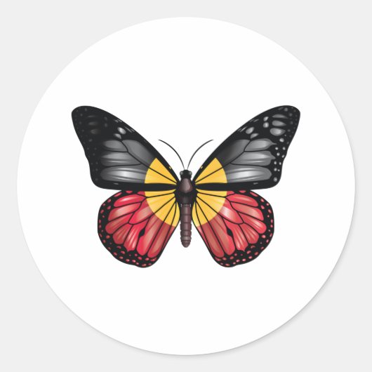 Aborigemaandvlag monarque Butterfly Ronde Sticker (Voorkant)