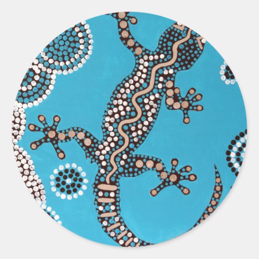 Aboriginal Art, Gecko, Punktmalerei, Dot-Painting Ronde Sticker (Voorkant)