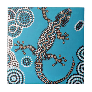 Aboriginal Art, Gecko, Punktmalerei, Dot-Painting Tegeltje