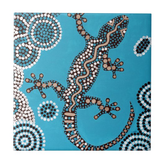 Aboriginal Art, Gecko, Punktmalerei, Dot-Painting Tegeltje (Voorkant)
