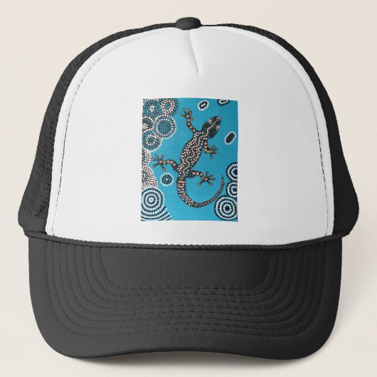 Aboriginal Art, Gecko, Punktmalerei, Dot-Painting Trucker Pet (Voorkant)