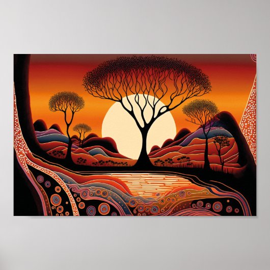 Aboriginal Art geïnspireerd landschap Poster (Voorkant)