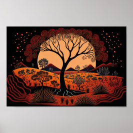 Aboriginal Art geïnspireerd landschap, puntkunst Poster