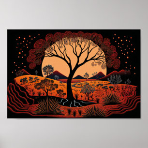 Aboriginal Art geïnspireerd landschap, puntkunst Poster