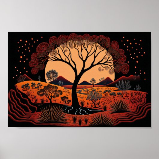 Aboriginal Art geïnspireerd landschap, puntkunst Poster (Voorkant)