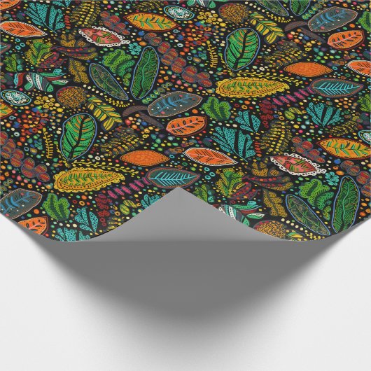 Aboriginal art style bladeren wrappapier cadeaupapier (Hoek)