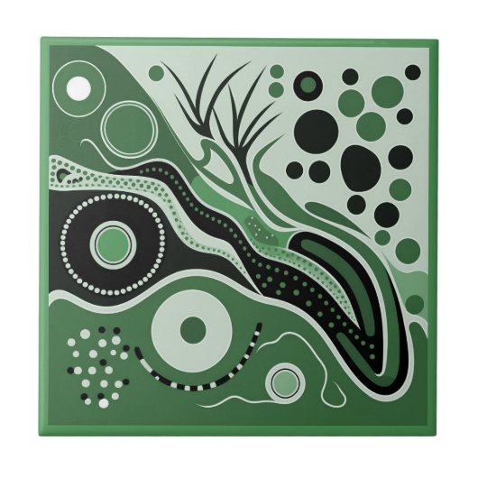 Aboriginal art style green 1 of 9 Ceramic Tegel Tegeltje (Voorkant)
