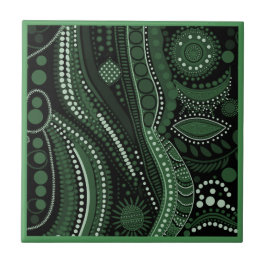 Aboriginal art style green 7 van 9 keramische Tege Tegeltje