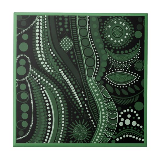 Aboriginal art style green 7 van 9 keramische Tege Tegeltje (Voorkant)