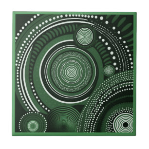Aboriginal art style green 9 van 9 keramische Tege Tegeltje