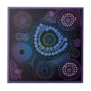 Aboriginal art style paars 8 of 9 keramische Tegel Tegeltje
