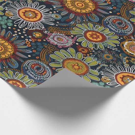 Aboriginal art style wrapping paper bloemen cadeaupapier (Hoek)