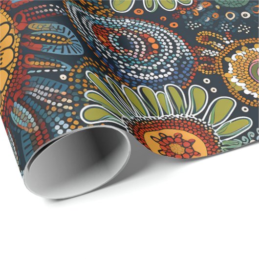 Aboriginal art style wrapping paper bloemen cadeaupapier (Rol Hoek)