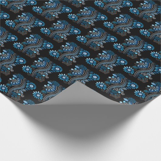 Aboriginal art style wrapping paper blue cadeaupapier (Hoek)