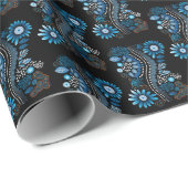 Aboriginal art style wrapping paper blue cadeaupapier (Rol Hoek)