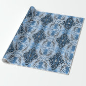 Aboriginal art style wrapping paper blue stippen cadeaupapier (Uitgerold)