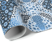 Aboriginal art style wrapping paper blue stippen cadeaupapier (Rol Hoek)