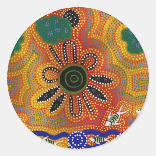 Aboriginal Artwork Ronde Sticker (Voorkant)