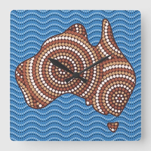 Aboriginal Australia dot painting Vierkante Klok (Voorkant)