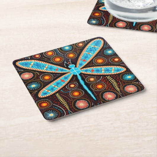 Aboriginal Dot Art Dragonfly Onderzetters (Schuin)