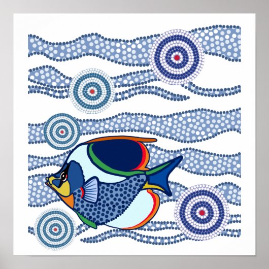 Aboriginal Dot Art Fish-01 Poster (Voorkant)