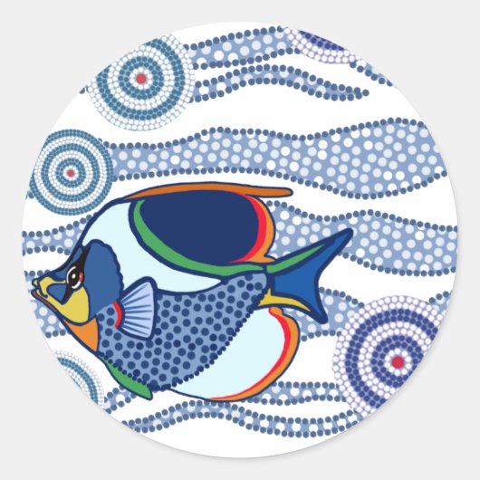 Aboriginal Dot Art Fish-01 Ronde Sticker (Voorkant)