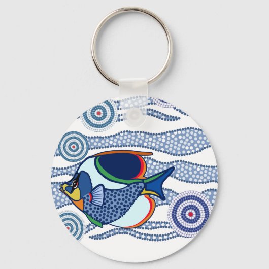 Aboriginal Dot Art Fish-01 Sleutelhanger (Voorkant)
