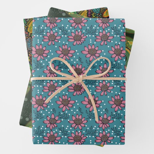 Aboriginal dot Wrapping Paper Flat Sheet Set van 3 (In situ)