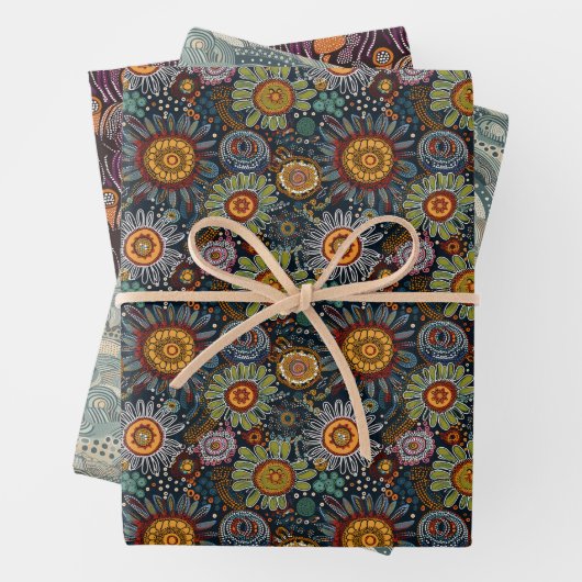 Aboriginal dot Wrapping Paper Flat Sheet Set van 3 (In situ)